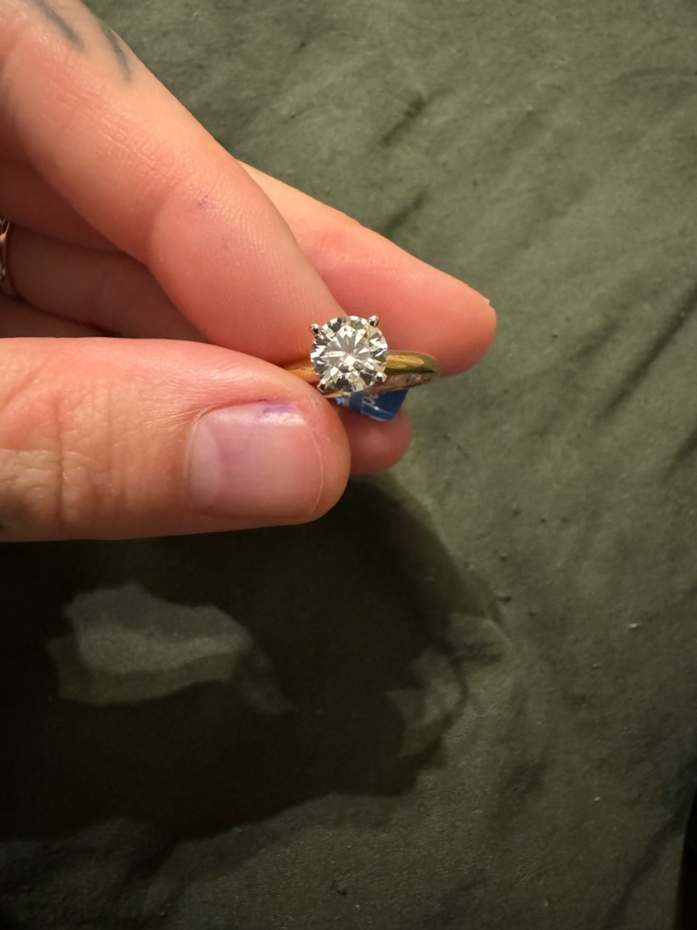 Zales Gold Tone Solitaire Ring with Clear Round Stone